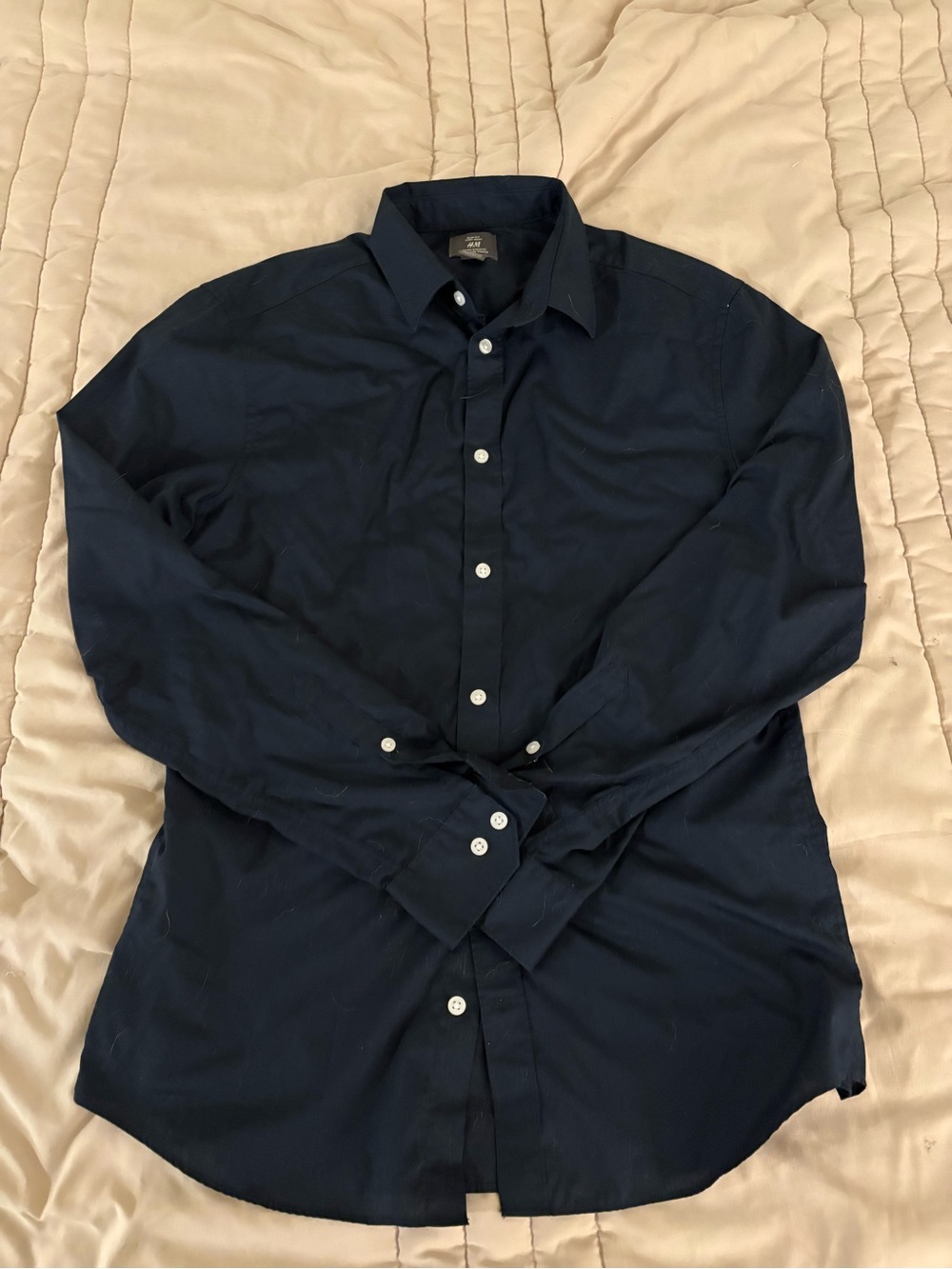 H&M Men’s Slim Fit Navy Long-Sleeve Button-Up Shirt